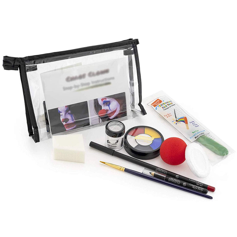 [Australia] - Graftobian Chaos Clown Makeup Kit - Complete 10 Piece Set for Joker Jester or Clown Halloween Costume - Full Color Instructions (Standard) Standard 