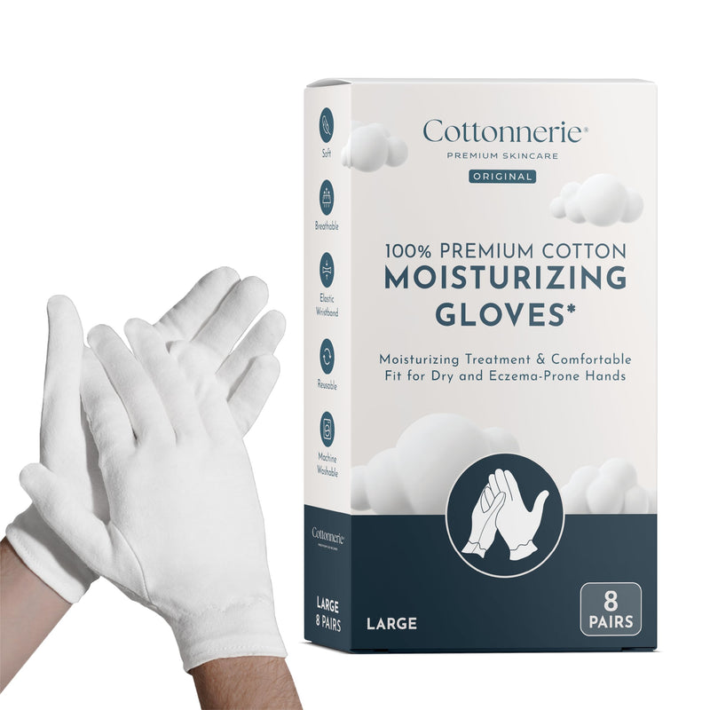 [Australia] - Cottonnerie Cotton Gloves for Dry Hands Sleeping, Moisturizing Gloves Overnight, Hand Moisturizer Gloves, Moisture Gloves for Dry Hands Overnight, Sleeping Gloves, Eczema Gloves, Large 8 Pair Original Large 8.0 