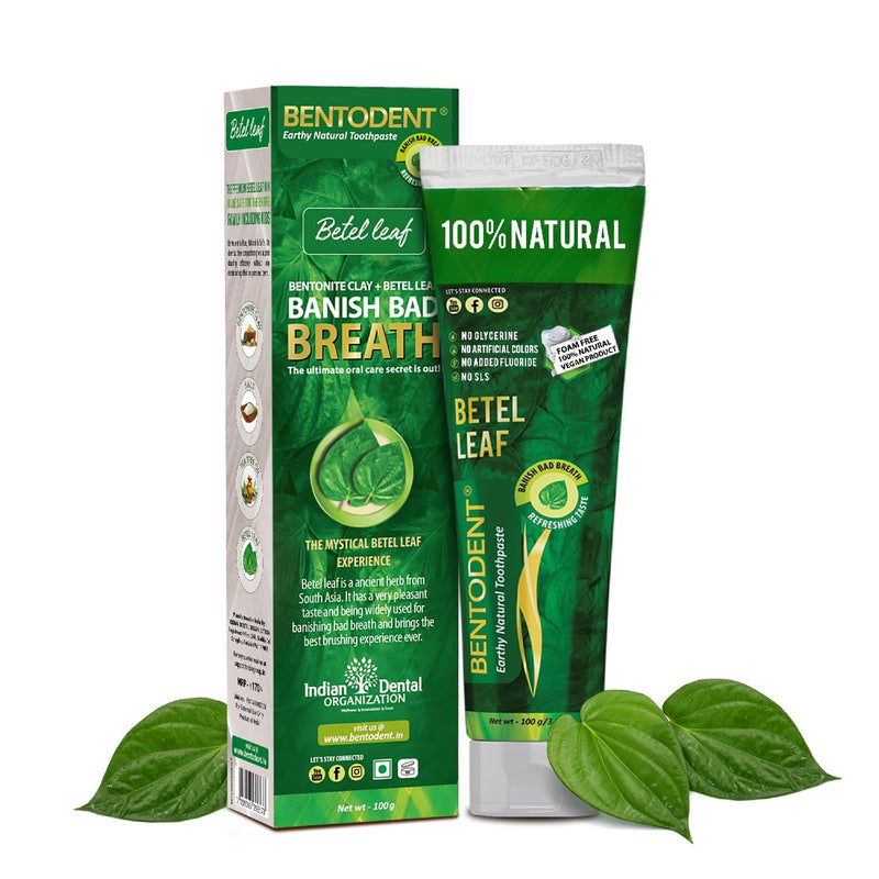 [Australia] - Bentodent Fluoride Free Remineralizing Calcium Bentonite Clay Natural Toothpaste-Certified Organic Ingredients-SLS Free,Vegan, Sensitive and Teeth Whitening - Adult & Kids (Betel Leaf) 