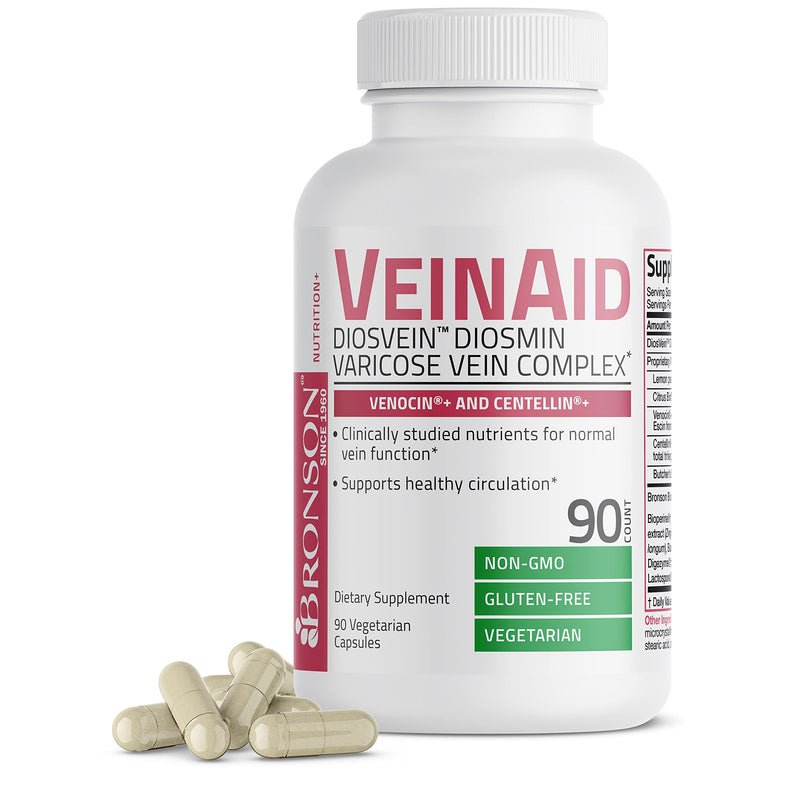 [Australia] - Bronson VeinAid Diosmin 1000mg DiosVein Varicose Vein Complex with Venocin & Centellin, 90 Vegetarian Capsules 90 Count (Pack of 1) 