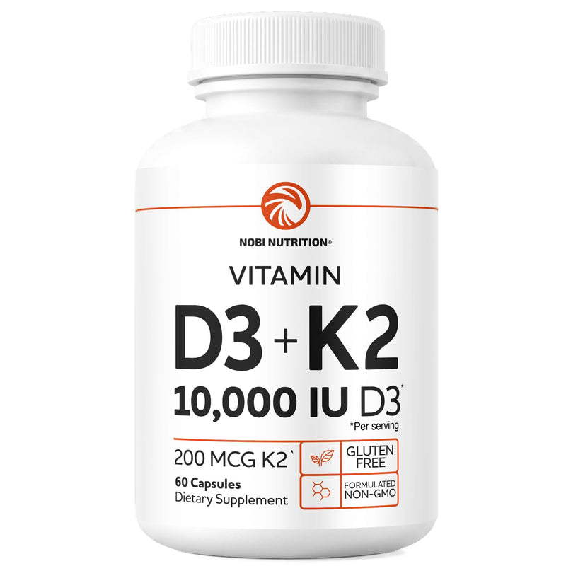 Vitamin D3 K2, 10000iu D3 + 200mcg K2, Bone, Immune, Energy & Mood Support | High Absorption Formula, Highly Bioavailable, Gluten-Free, Once-Daily D3K2 Vitamin Supplement, 60 Capsules (2 Month Supply)