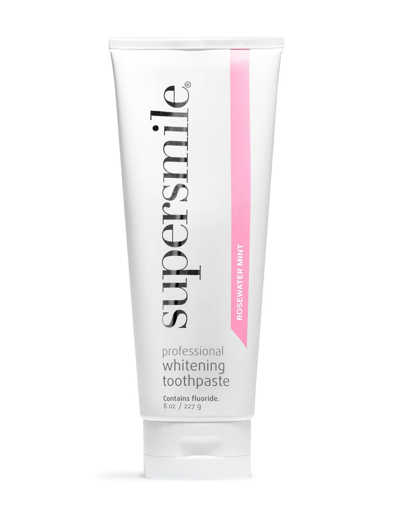 Supersmile Rosewater Mint Whitening Toothpaste, with Fluoride, 8 Oz | Whitens 3 Shades After 1 Day, Moroccan Rosewater + Spearmint Flavor, Veneer Safe, RDA 65, Cavity Protection 8 Ounce (Pack of 1)
