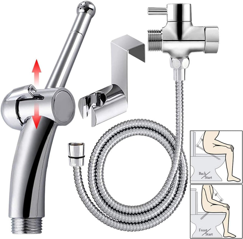[Australia] - Clean Pass Douche Kit - Pre-Intercourse Hygiene Stainless Shower Douche Nozzle+1.5m Shower Hose+T-Adapter Water Regulator Knob L Shaped Douche/Enema Perfectly Designed for Men & Women Body Anatomy 