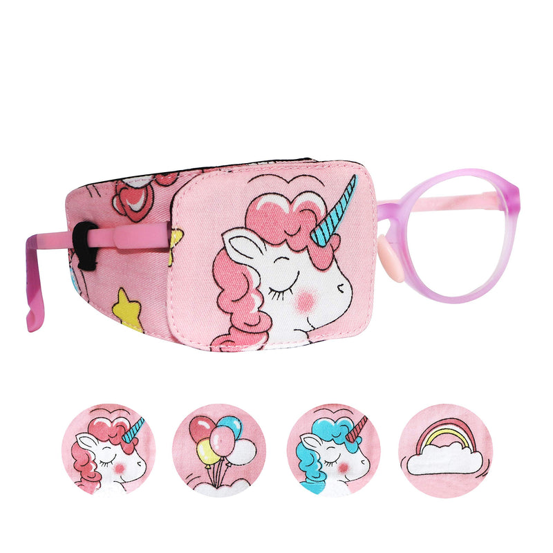 [Australia] - Cotton & Silk Eye Patch for Kids Glasses (Right Eye, Pink Hair Unicorn) To Cover Right Eye Baby Pink - Pink Hair Unicorn 