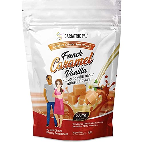 [Australia] - BariatricPal Sugar-Free Calcium Citrate Soft Chews 500mg with Probiotics (90 Count) - French Caramel Vanilla 