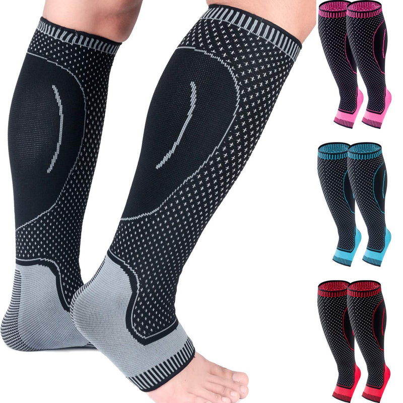 [Australia] - Compression Socks Calf Foot Sleeves for Ankle Heel Plantar Fasciitis Support Increase Blood Circulation Relieve Arch Pain Shin Splints Reduce Swelling Grey Medium 