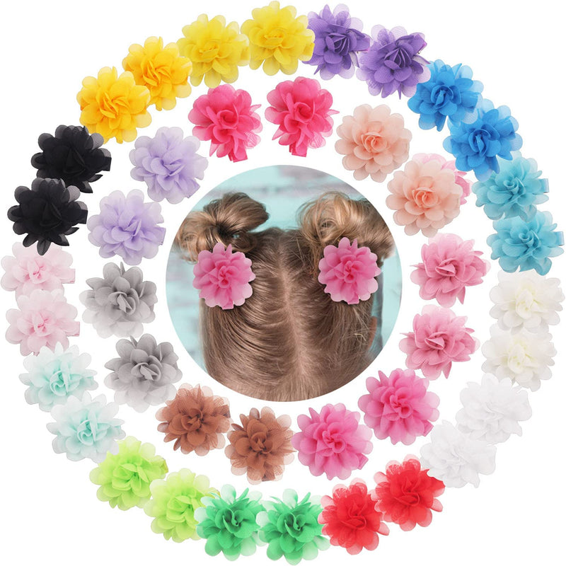 [Australia] - DeD 40PCS 2" Chiffon Flower Hair Bows Clips Flower Tiny Hair Clips Fine Hair for Girls Infants Toddlers Set of 20 Pairs 