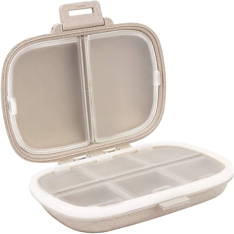 [Australia] - Holii Travel Pill Organizer, 8 Compartments Portable Pill Case, Daily Pill Box to Hold Vitamins, Small Pill Container for Pocket Purse Medicine Organizer（Khaki） Khaki 