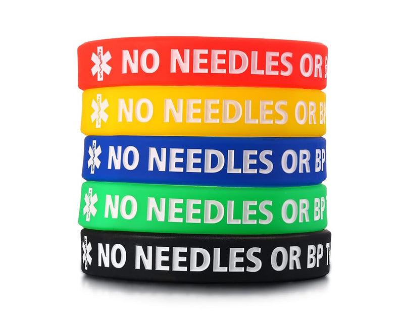 [Australia] - XUANPAI 5 Pack Rubber Silicone Sport Medical Emergency Alert ID Bracelets Wristband for Men Women Kids NO Needles OR BP This ARM 