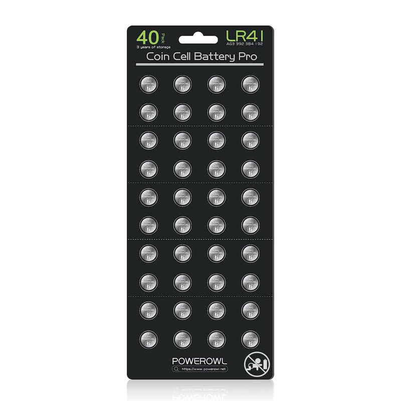 [Australia] - POWEROWL High Capacity LR41 Batteries 40 Pack, AG3 L736 392 384 192 Premium Alkaline Battery 1.5V Button Coin Cell Batteries 