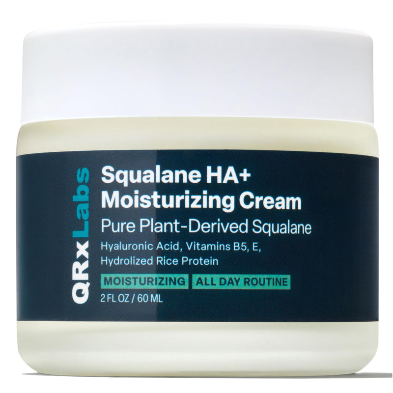 QRxLabs Squalane + Hyaluronic Acid Cream - Daily Face Moisturizer, 2oz | Fast-absorbing, non-greasy daily moisturizer for instant, lasting hydration and skin barrier support. Non-comedogenic.