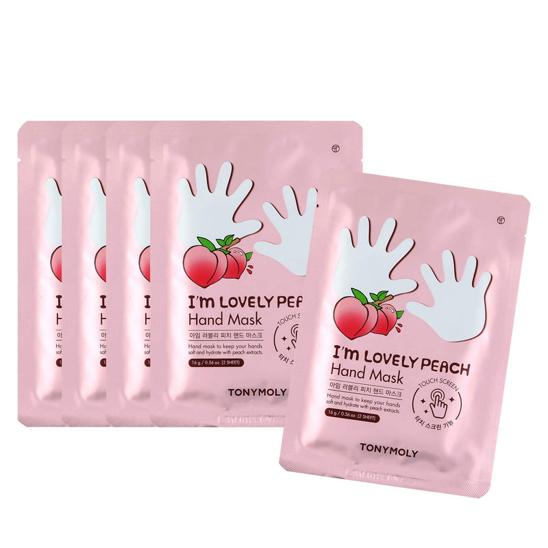 [Australia] - TONYMOLY I’m Lovely Peach Hand Mask – Hydrating & Moisturizing Korean Hand Treatment Gloves with Peach, Plum & Honeysuckle Extracts – Phone Screen Friendly, 5pk 