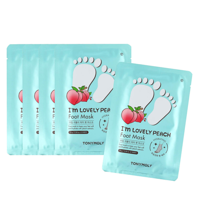 [Australia] - TONYMOLY I’m Lovely Peach Foot Mask – 5-Count Hydrating & Soothing Korean Foot Mask with Peach & Honeysuckle Extracts for Soft, Rejuvenated Feet I'm Lovely Peach Foot Mask 