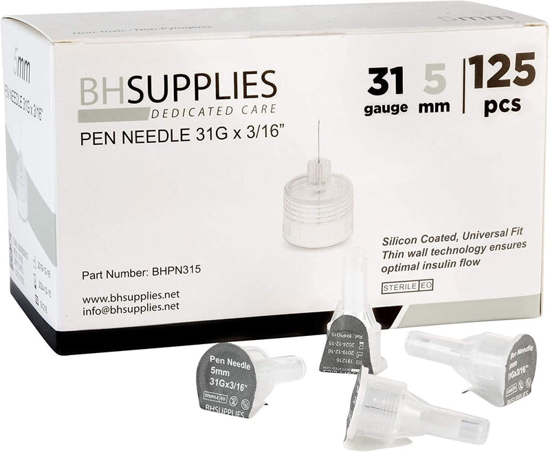 [Australia] - BH Supplies Insulin Pen Needles 31 Gauge - 3/16", 5mm (Pack of 125) 