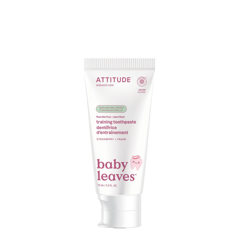 ATTITUDE Baby and Child Fluoride-Free Training Toothpaste, EWG Verified, Naturally Derived Ingredients, Vegan, Strawberry, 2.6 Oz 2.6 Ounce (Pack of 1)