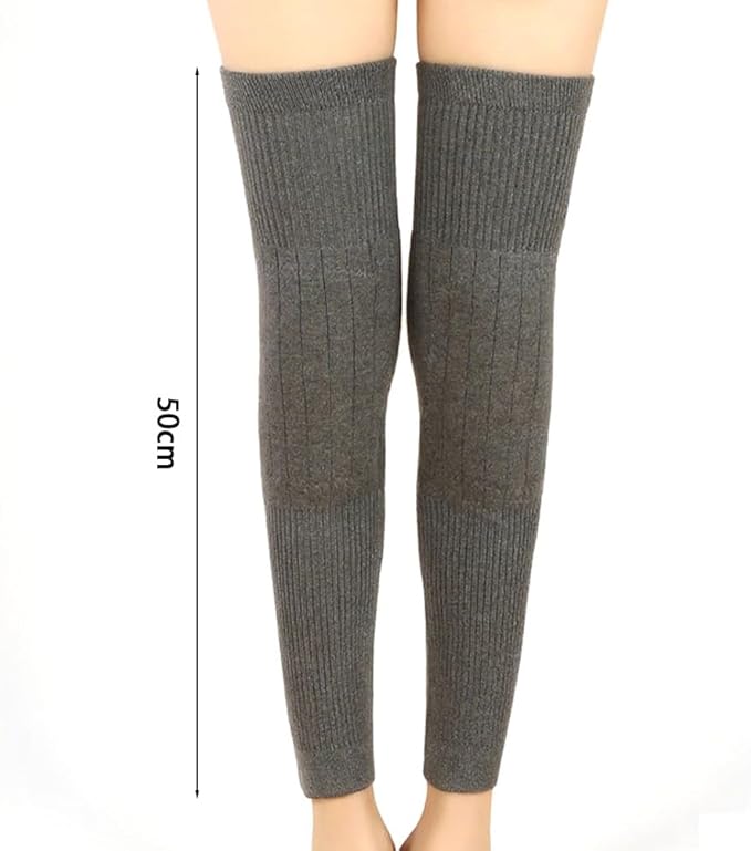 [Australia] - Women Men Winter Warm Wool Cashmere Knee Brace Support Pads Thick Fleece Lined Knee Warmer Knee Sleeves Leg Guards Protector Long Thermal Knee Brace Wraps Leg Warmer Kneelet (Gray) Gray 