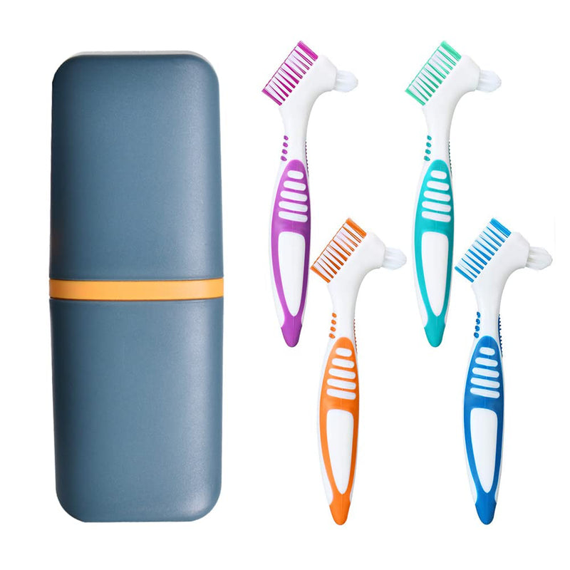 [Australia] - 4Pcs Denture Brushes with Carrying Case, Hard Double Sided Denture Cleaning Brush Heads for False Teeth Cleaning 4pcs With Case 
