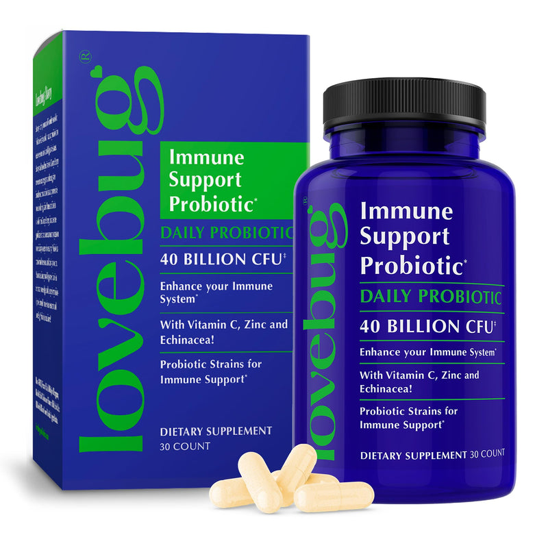 LOVEBUG Probiotics Immune Support Daily Probiotic for Men & Women, 40 Billion CFU & 6 Strains, Includes Vitamin C, Zinc & Echinacea, 30 Capsules, Vegan & Non-GMO
