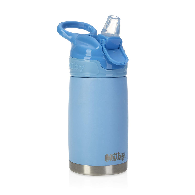[Australia] - Nuby Thirsty Kids No Spill Flip-It Reflex Stainless Steel Travel Cup or Water Bottle - 10 Oz - 18+ Months - Blue 