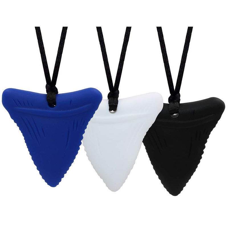 [Australia] - Chew Necklaces for Sensory Kids, 3 Pack Sensory Toys Silicone Chewy Necklace Sensory for Autism, ADHD, Anxiety or Other Special Needs- Reduces Chewing Fidgeting for Boys Girls Adults Chewer Black/Blue/White 3 Count (Pack of 1) 