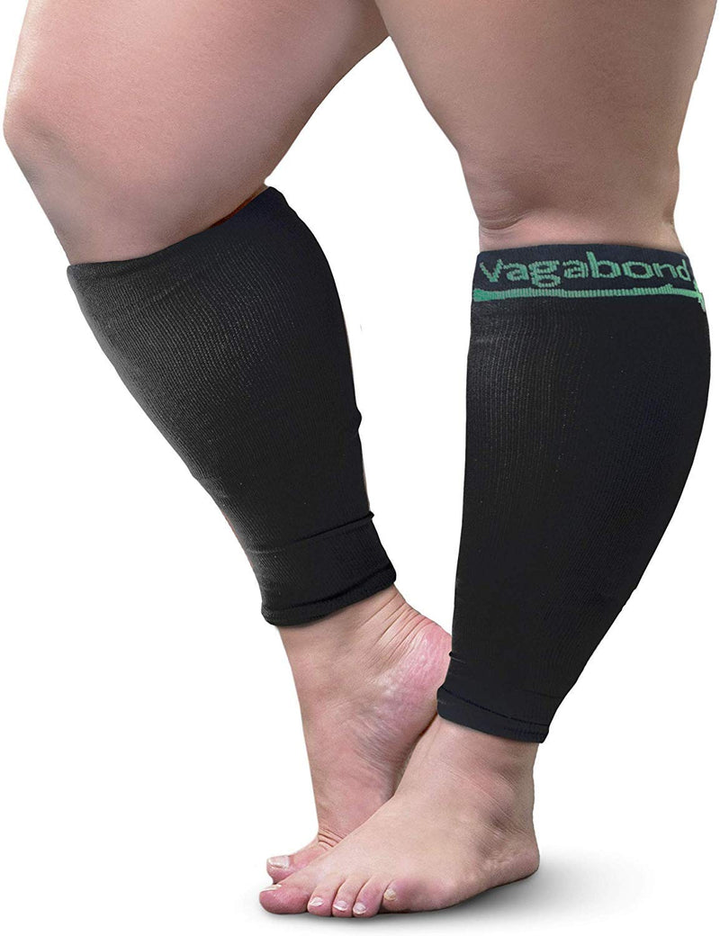 Vagabond Wide Calf Plus-Size Graduated Compression Socks Sleeves-Soothing Comfy DVT Large Cuffs - Great for Travel Black 3X-Large