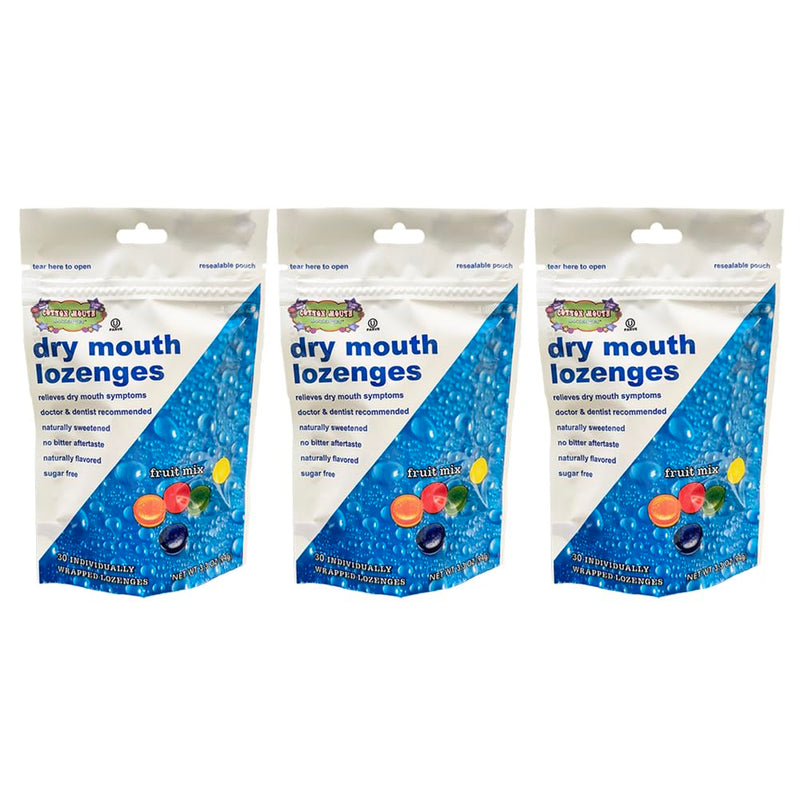[Australia] - Dry Mouth Relief Fruit Mix 3.3oz Bag (3 Bags) | Relieves Dry Mouth & Increases Saliva Production, Sugar Free, Gluten Free, Delicious Fruit Flavor, Individually Wrapped, 30 Ct 