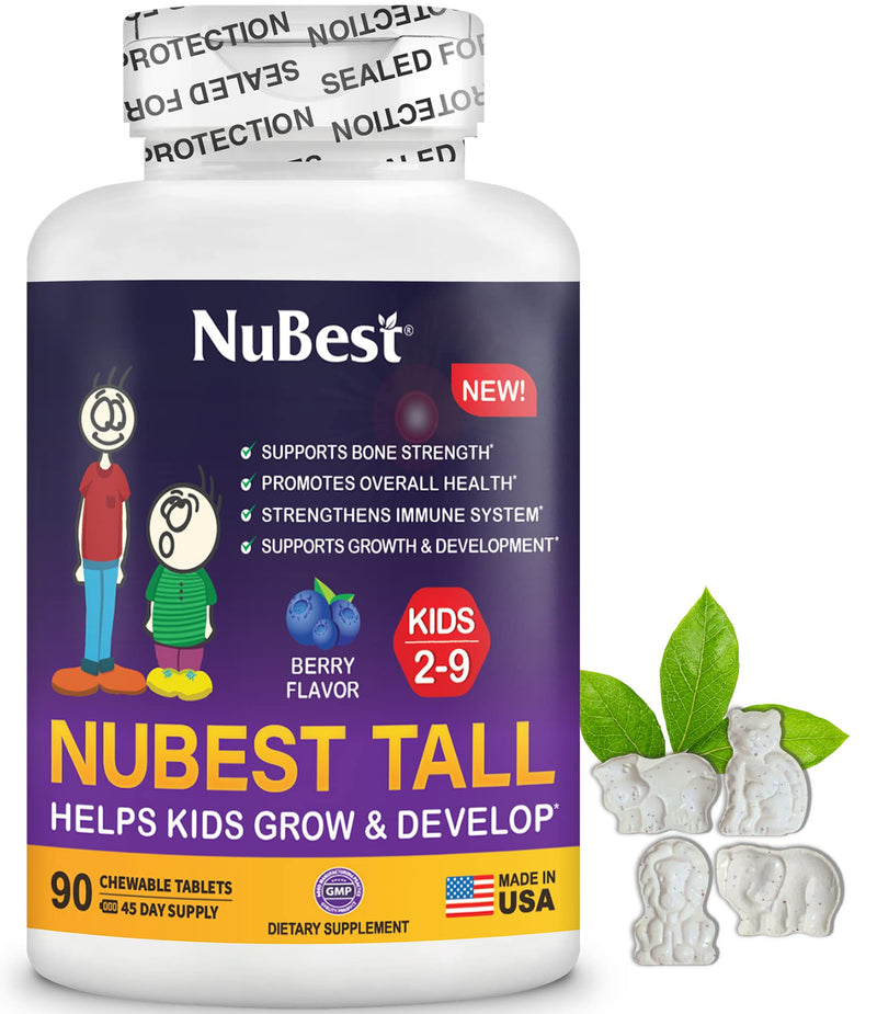 [Australia] - NuBest Tall Kids - Toddlers Vitamins and Kids Vitamins for Age 2 to 9 - Support Bone Strength, Overall Health and Immunity - Animal Shapes - 90 Chewable Berry Tablets | 1.5 Month Supply Pack of 1 - 90 count - NuBest Tall Kids 90 Chewable Tablets 