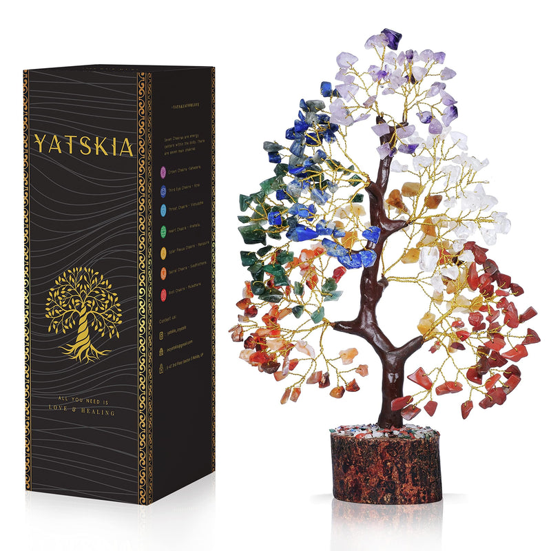 [Australia] - YATSKIA Chakra Tree of Life - Crystal Tree for Positive Energy - Seven Chakra Tree - 7 Chakra Tree, Money Tree, Feng Shui Decor, Crystals and Healing Stones Seven Chakra Golden Wire 