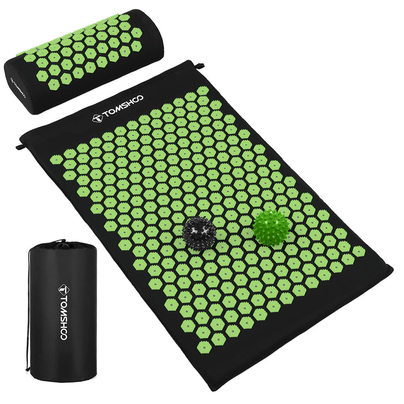[Australia] - TOMSHOO Acupressure Set, Acupressure Mat and Pillow with 2pcs Massage Balls- Pain Relief Therapy Muscle Back Neck with Travel Bag for Men and Women Black 