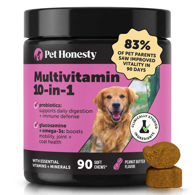 10-in-1 Dog Multivitamin Supplement with Glucosamine & Probiotics - Hip & Joint Support, Digestive Health, Immune Support, Heart & Skin - All-in-One Daily Vitamins & Omega-3s (Peanut Butter, 90 ct) Peanut Butter 90 Count