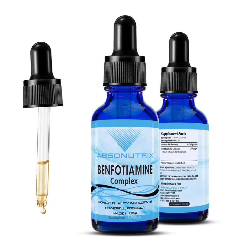 Benfotiamine Complex 300 mg, 4 Fl Oz Bottle, 200 Servings, High Bioavailability, Potent Ingredients, Quick Absorption, Cruelty-Free, Non-GMO, Third-Party Tested, GMP-Certified, Made in USA