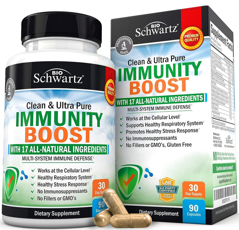 [Australia] - BioSchwartz Immune Support Supplement with Vitamin C 1000mg Zinc Elderberry Extract Ginger Root Beta Carotenes, Immunity Boost for Adults, Natural Immune Defense Antioxidant Vitamins, 90 Capsules 90 Count (Pack of 1) 