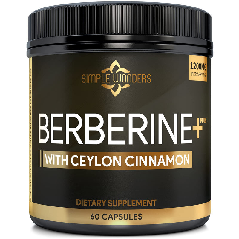 [Australia] - Berberine 1200mg HCL Plus Ceylon Cinnamon Capsules - Metabolic & Immune Support Berberine Supplement, AMPK Metabolic Activator Complex, Cardiovascular Support - Berberine HCL 1200 mg Capsules 60 Capsules (1 Pack) 