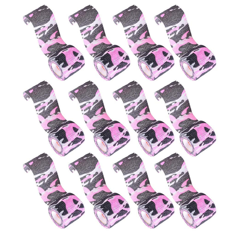 [Australia] - 12 Rolls of Wraps Self Adherent Tape Sports Tape Bandage Wrap Grip Cover Breathable - Camo Pink 