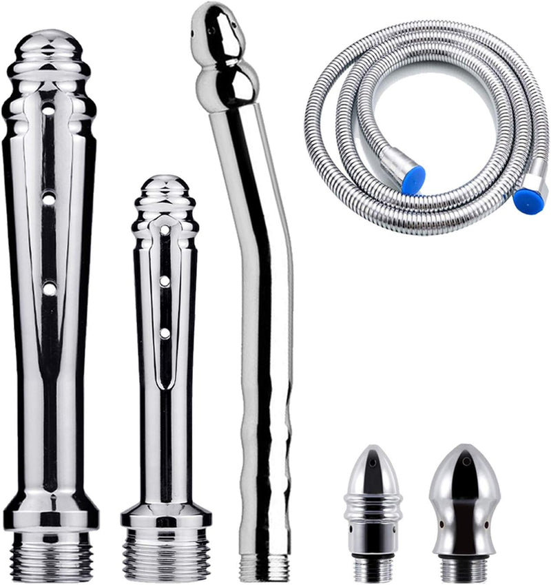 [Australia] - Handheld Shower Enema 5-hole Nozzle Kit - with 150cm Shower Hose for Shower Douche Colonic Cleanse System (Sliver) 