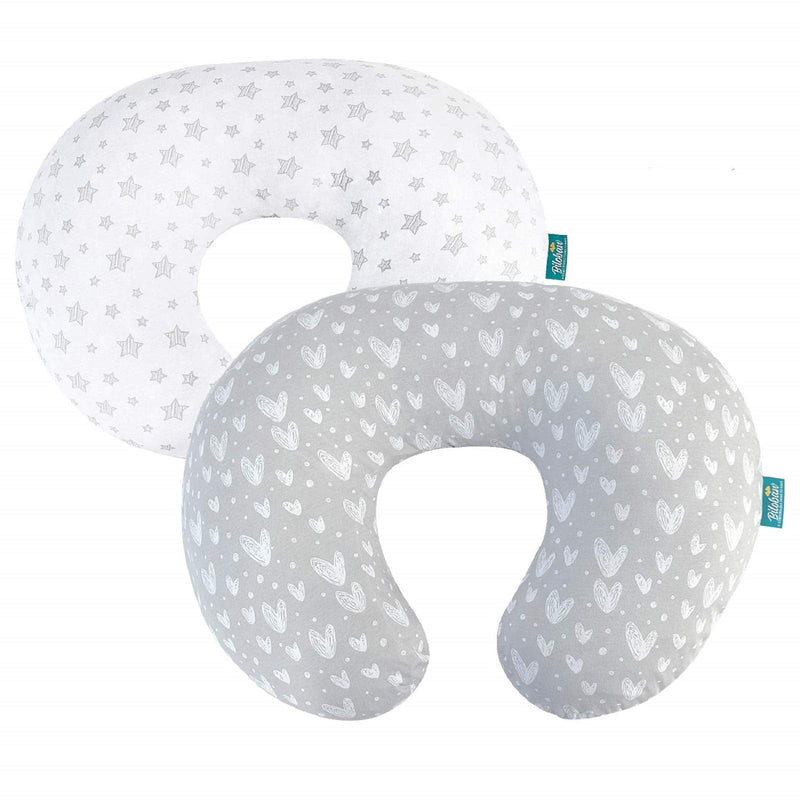 [Australia] - Nursing Pillow Cover 2 Pack Compatible with Boppy Pillow, 100% Jersey Cotton with Large Zipper Super Soft & Breathable & Skin Friendly for Moms/Kids, Grey & White 