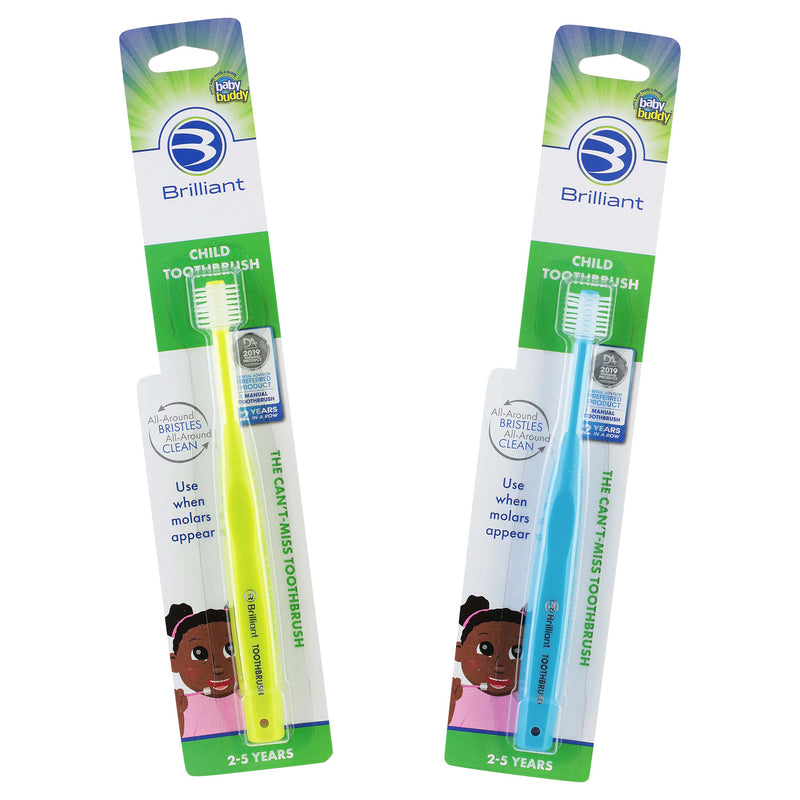 [Australia] - Brilliant Child Toothbrush (2-5 Years) Manual Toddler Tooth Brush Round Head - Assorted Colors, 2 Pack 