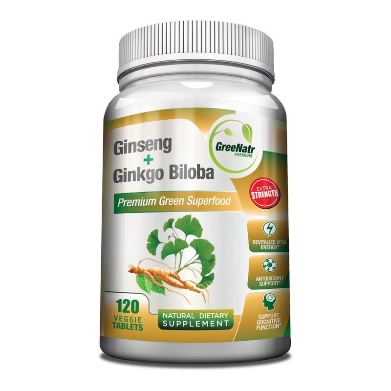 [Australia] - Panax Ginseng + Ginkgo Biloba Tablets - Premium Non-GMO/Veggie Superfood - Traditional Energy Booster and Brain Sharpener (120 Tablets) 120 Count (Pack of 1) 