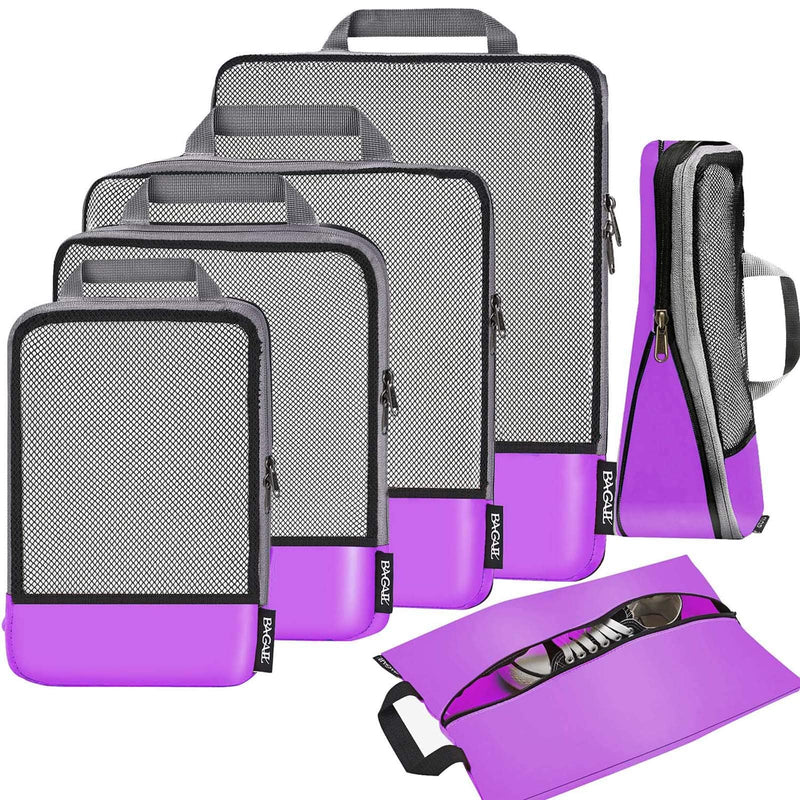 BAGAIL 4 Set/6 Set/8 Set Compression Packing Cubes Travel Accessories Expandable Packing Organizers(Purple HalfMesh 6 Set) 6-Purple Half Mesh