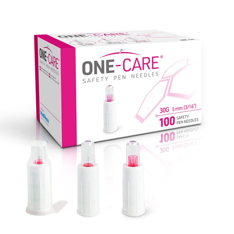 [Australia] - MediVena ONE-CARE Safety Pen Needles, 30G, 5mm, Box of 100, Compatible with Most Pen Injectors 30G x 5mm(100pcs) 