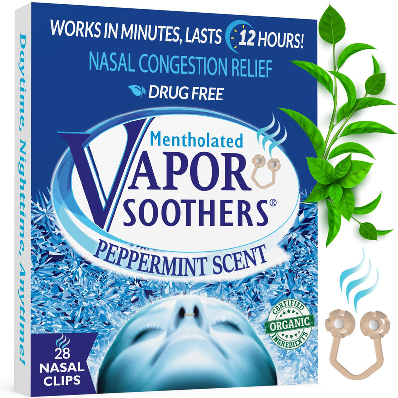 [Australia] - Mentholated Nasal Dilators for Breathing, Congestion, and Snoring - 28 Count Dual-Action Nose Inserts for Daytime and Nighttime Use - Hidden Nostril Opener Clips Last Up to 12 Hours - Peppermint 