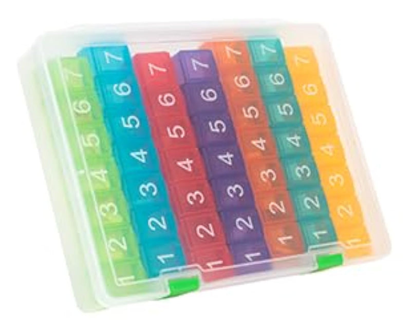 e-Pill 7 Times a Day x 7 Day Weekly Pill Organizer with Magnetized Medication Chart & Dry Erase Pen – Large Rainbow Pill Box, Vitamin & Medicine Organizer with Storage Case