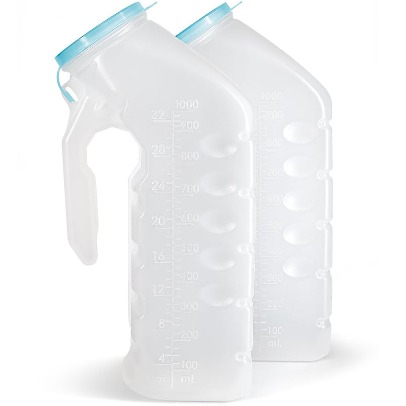 [Australia] - Male Urinal with Glow in The Dark Lid (2 Bottles) 32 Oz Urine Bottles for Men - Pee Bottles for Hospitals, Emergency and Travel Male 2.0 