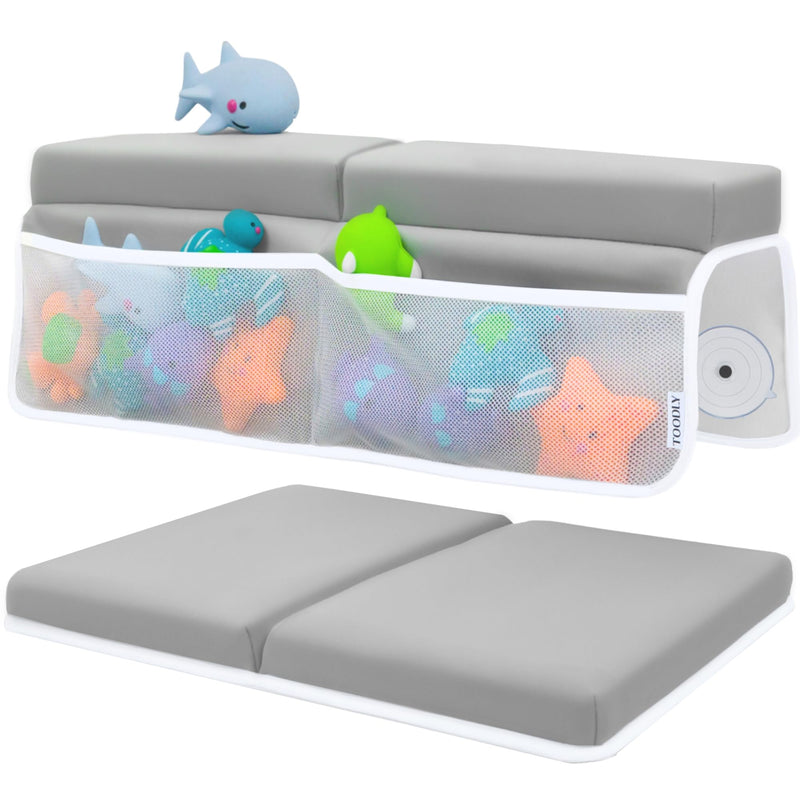 [Australia] - Comfortable Baby Bath Kneeler and Elbow Rest Pad Set ‚Äì Thick Memory Foam Bath Kneeling Pad with Elbow Support ‚Äì Baby Bathtub Cushion with Toy Organizer for Bathing Infant or Toddler - Grey 01/Grey 