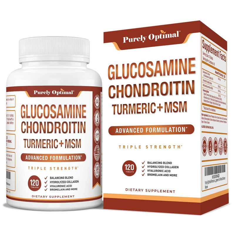 [Australia] - Purely Optimal Premium Glucosamine Chondroitin MSM Supplement Tablets w/Turmeric & Boswellia - Glucosamine Sulfate Joint Supplement for Men & Women 