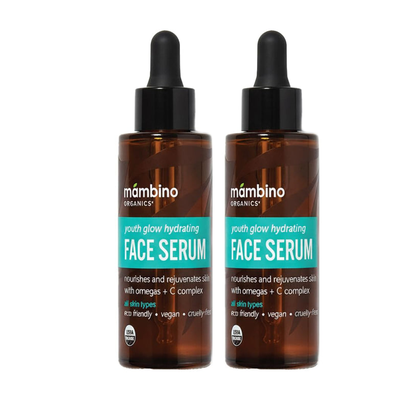 Mambino Organics Youth Glow Hydrating Serum, Vitamin C Face Serum with Marula, Rosehip Oil, Revitalizing Skin, Fades Dark Spots, Smooths Texture, Organic, Vegan, Skin Care, 1 fl oz, 2-Pack All Skin Types 1 Fl Oz (Pack of 2)