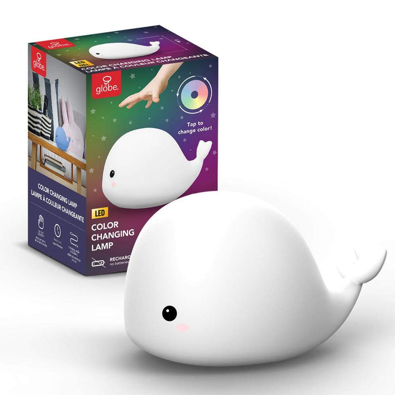 [Australia] - Globe Electric Adorable Multicolor Changing Integrated LED Rechargeable Silicone Night Light for Baby and Kids Rooms (Wally The Whale) White 