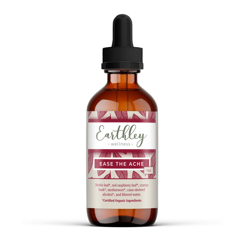 [Australia] - Earthley Wellness Ease The Ache, Natural Hormone Support for Cramps, Bloating, Mood Swings, and Postpartum Discomfort, Cramp Bark, Red Raspberry Leaf, Motherwort, Nettle (1oz) 