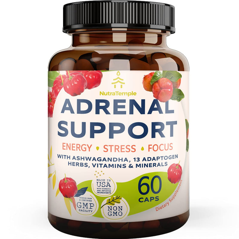 [Australia] - Adrenal Support & Cortisol Manager – Extra Strength Adrenal Fatigue Supplements for Energy, Brain Fog with Ashwagandha, Rhodiola Rosea, L Thyrosine, Holy Basil – 60 NON GMO Pills 
