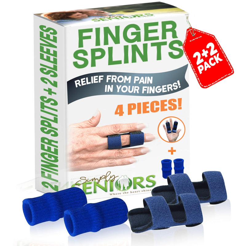 Simply Seniors Trigger Finger Splint - Set of 2 Splints & 2 Sleeves - Pain & Arthritis Relief - Brace for Trigger, Mallet & Broken Finger - Index, Middle, Ring - Adjustable Support for Injury & Sprain Regular Size